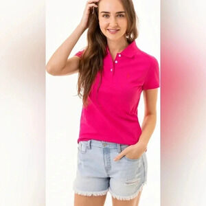 Izod Women’s Silk Wash Polo Shirt Pink 100% Cotton Collared Preppy Sporty‎ M EUC